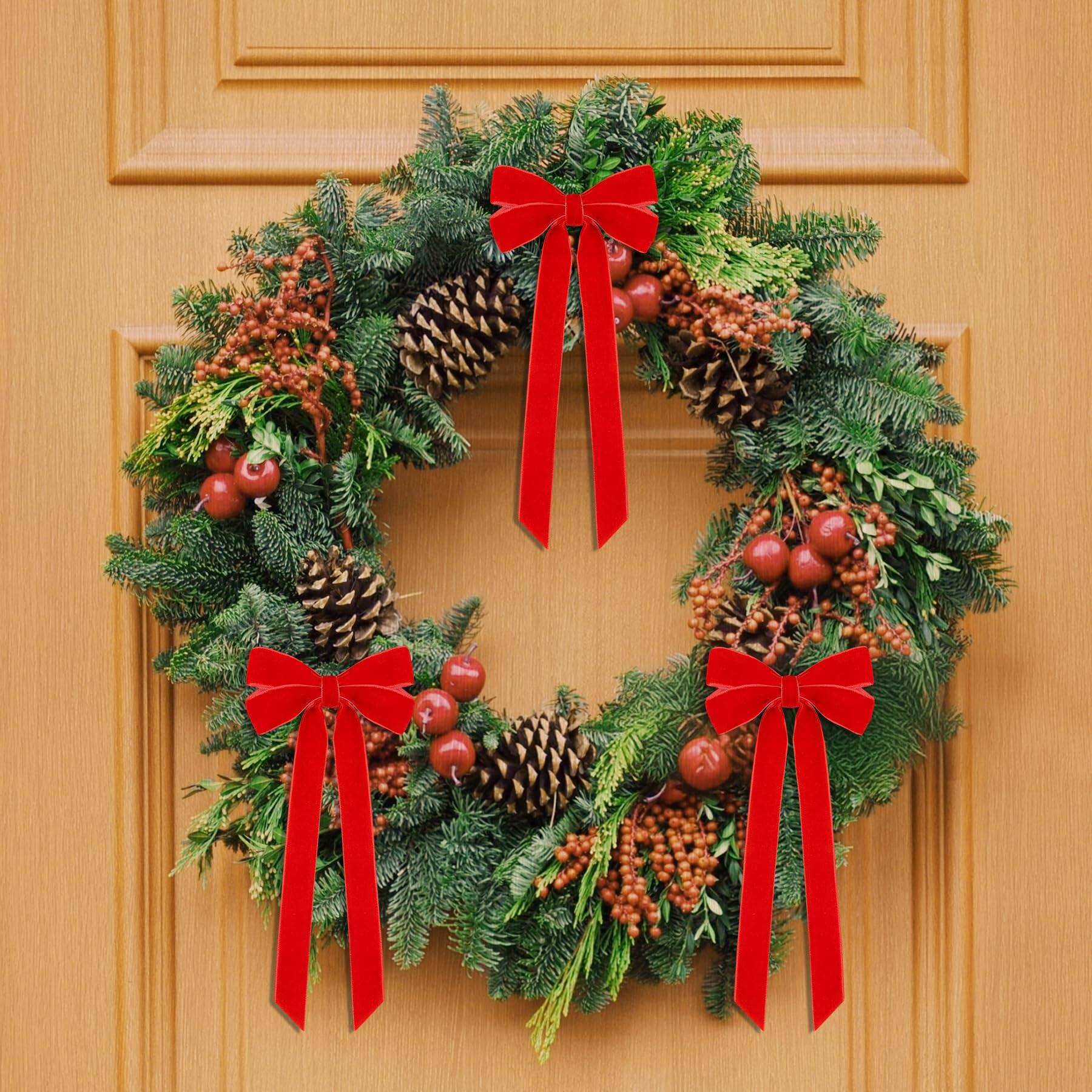 Angle. Acteck - 12Pcs Red Ribbon Bows Christmas Tree Decorations, Xmas Ornaments for  Home Party Front Door Wreath - Red.