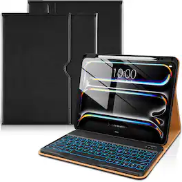 DTTO - Case for iPad Pro 13 Inch M5/M4with Wireless Detachable Keyboard , Leather Folio Cover with Pencil Holder & Pocket - Black