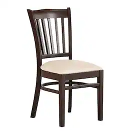 Emma + Oliver - Vertical Slat Back Wooden Restaurant Dining Chair - Tan Vinyl Seat/Walnut Wood Frame
