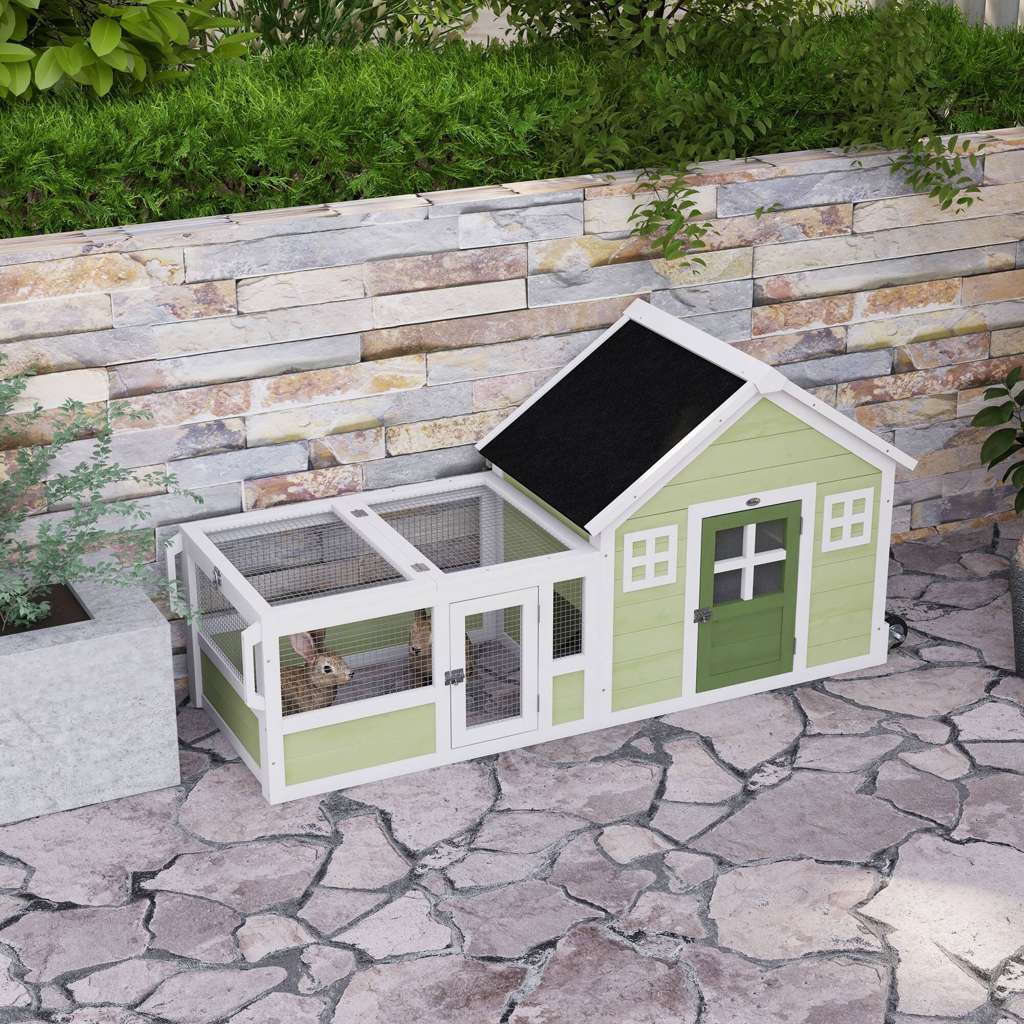 Alt View 1. Pawhut - Inch Rabbit Hutch with Asphalt Roof, Handle - multicolor.