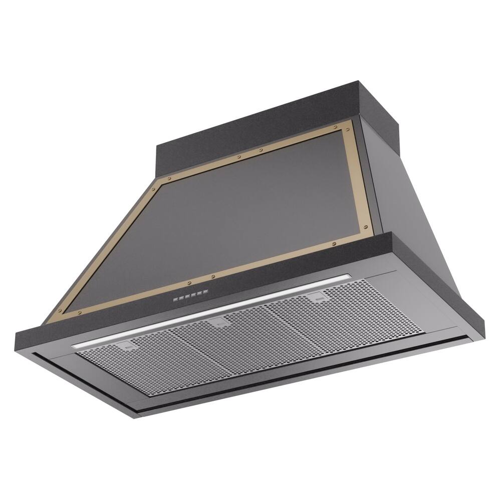 Alt View 2. ILVE - ILVE Nostalgie II Series 40 in. Noblesse Wall Mount Range Hood with 600 CFM (Brass Trim) - Glossy Black.