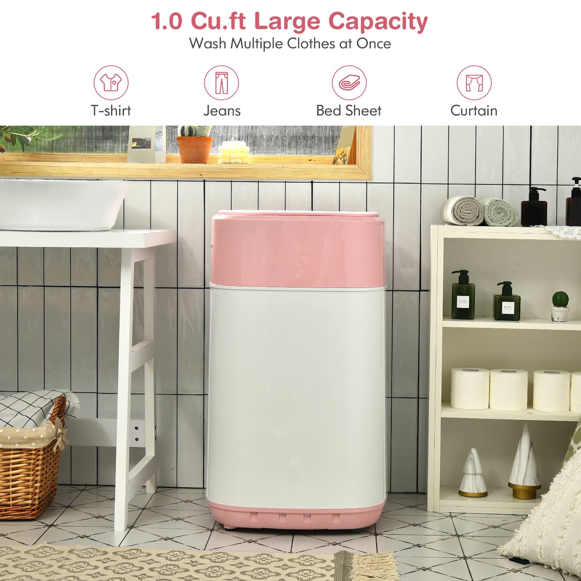 1.0 Cu.ft Large Capacity Wash Multiple Clothes at Once T-shirt, Jeans, Bed Sheet, Curtain