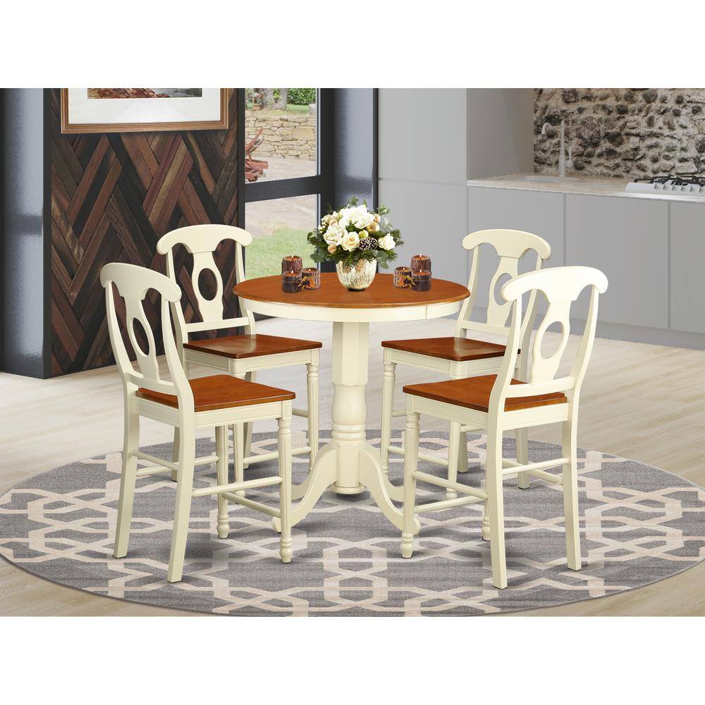 Back. East West Furniture - 5 Pc counter height Table and chair set - Dining Table and 4 Kitchen bar stool. - Buttermilk & Cherry.