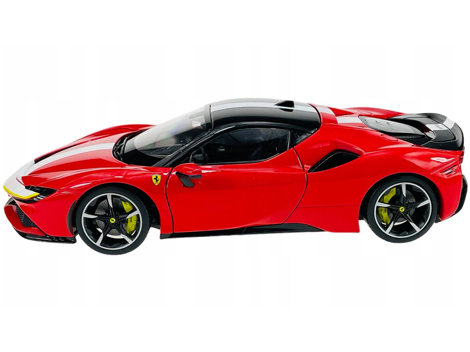 Left. Bburago - Ferrari SF90 Stradale Assetto Fiorano Red with White Stripes "Signature Series" 1/18 Diecast Model Car by Bburago - Red and White.