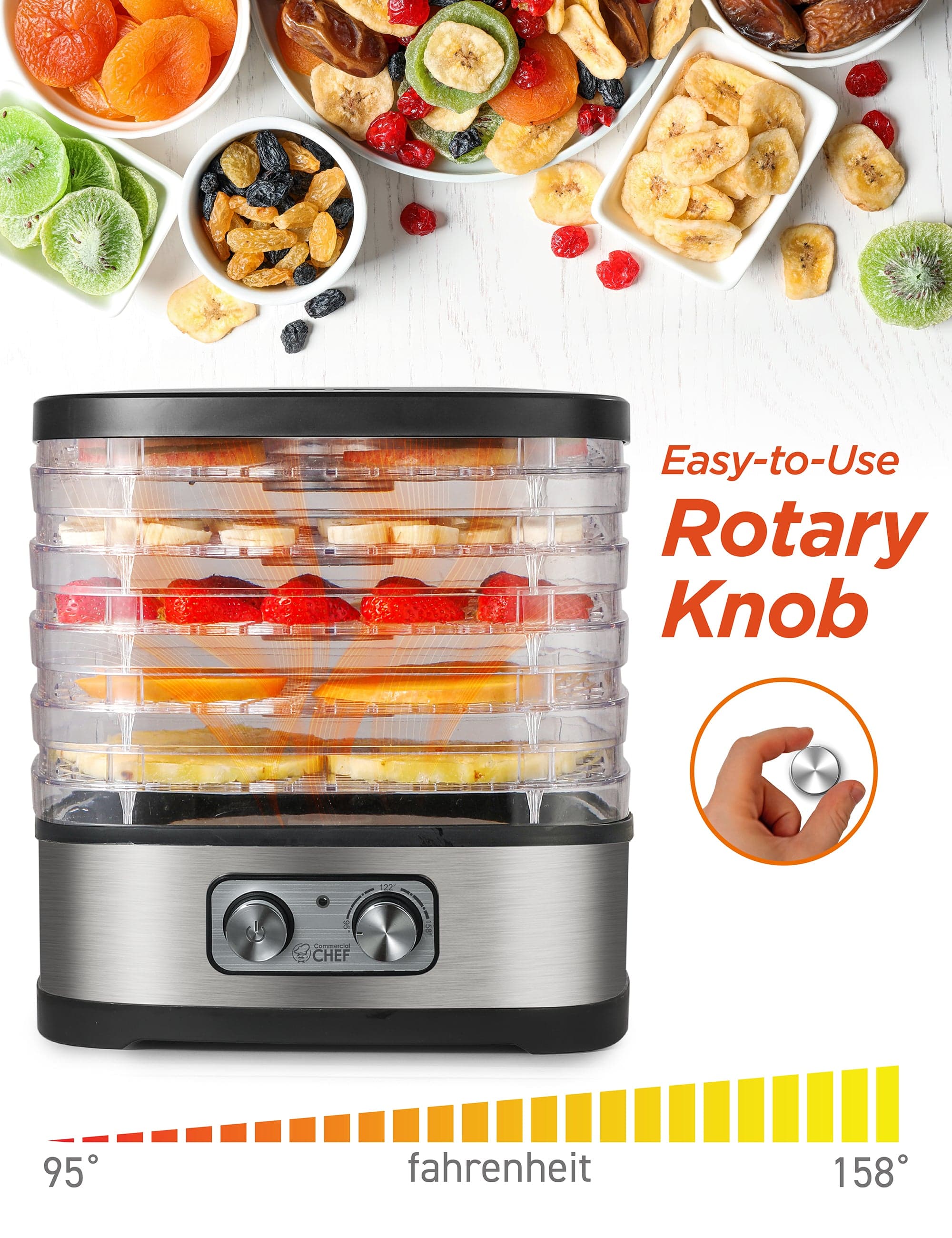 Easy-to-Use Rotary Knob 120 - I - CHEF 95 fahrenheit 158°