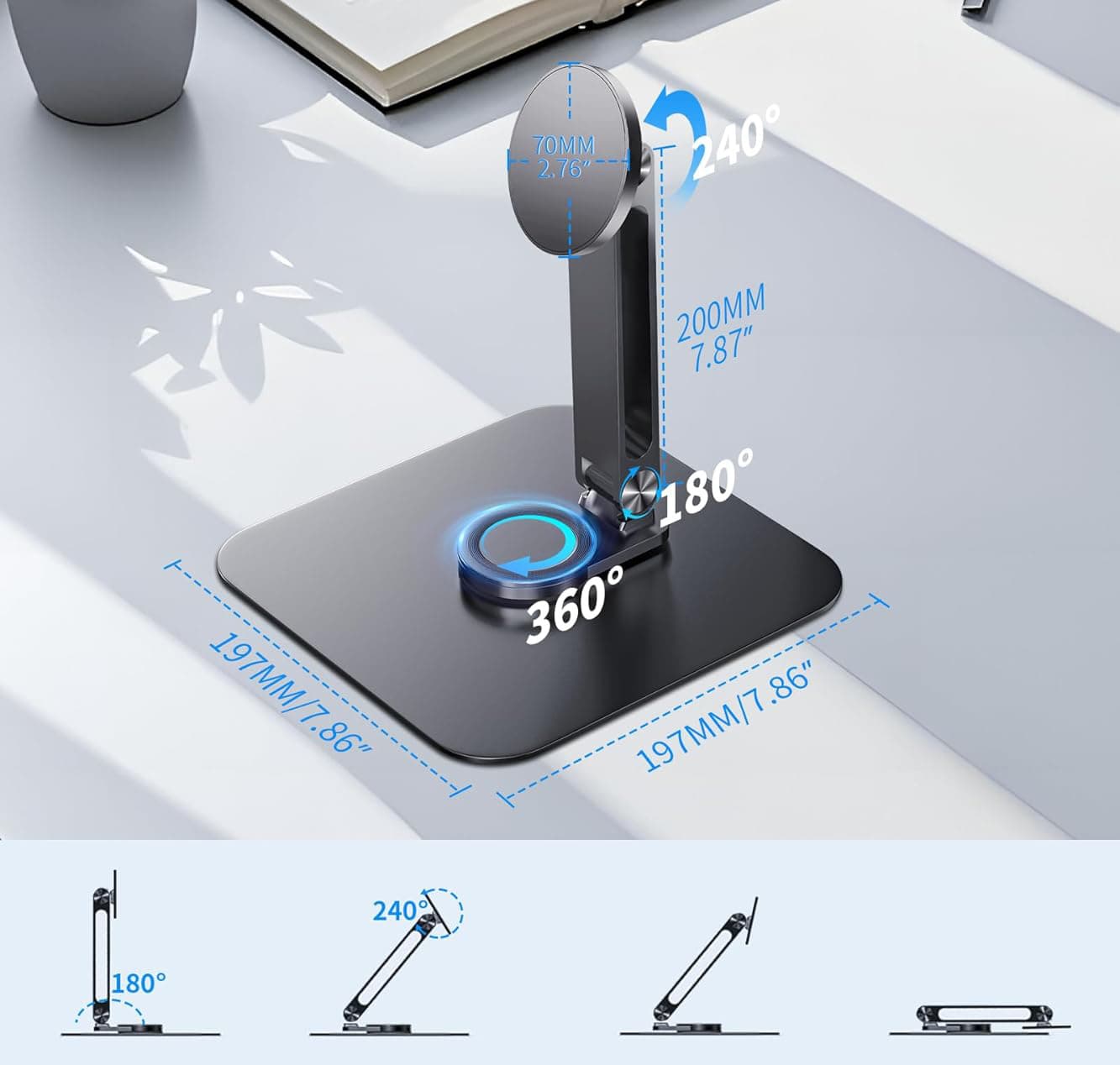 70MM 2.76"  
240°  
197MM/7.86"  
200MM 7.87"  
180°  
360°  
197MM/7.86"