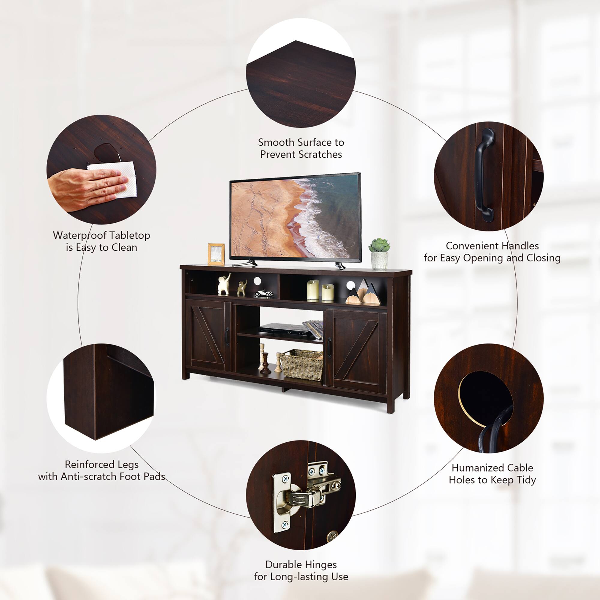 Smooth Surface to Prevent Scratches, Waterproof Tabletop is Easy to Clean, Convenient Handles for Easy Opening and Closing, Reinforced Legs with Anti-scratch Foot Pads, Humanized Cable Holes to Keep Tidy, Durable Hinges for Long-lasting Use