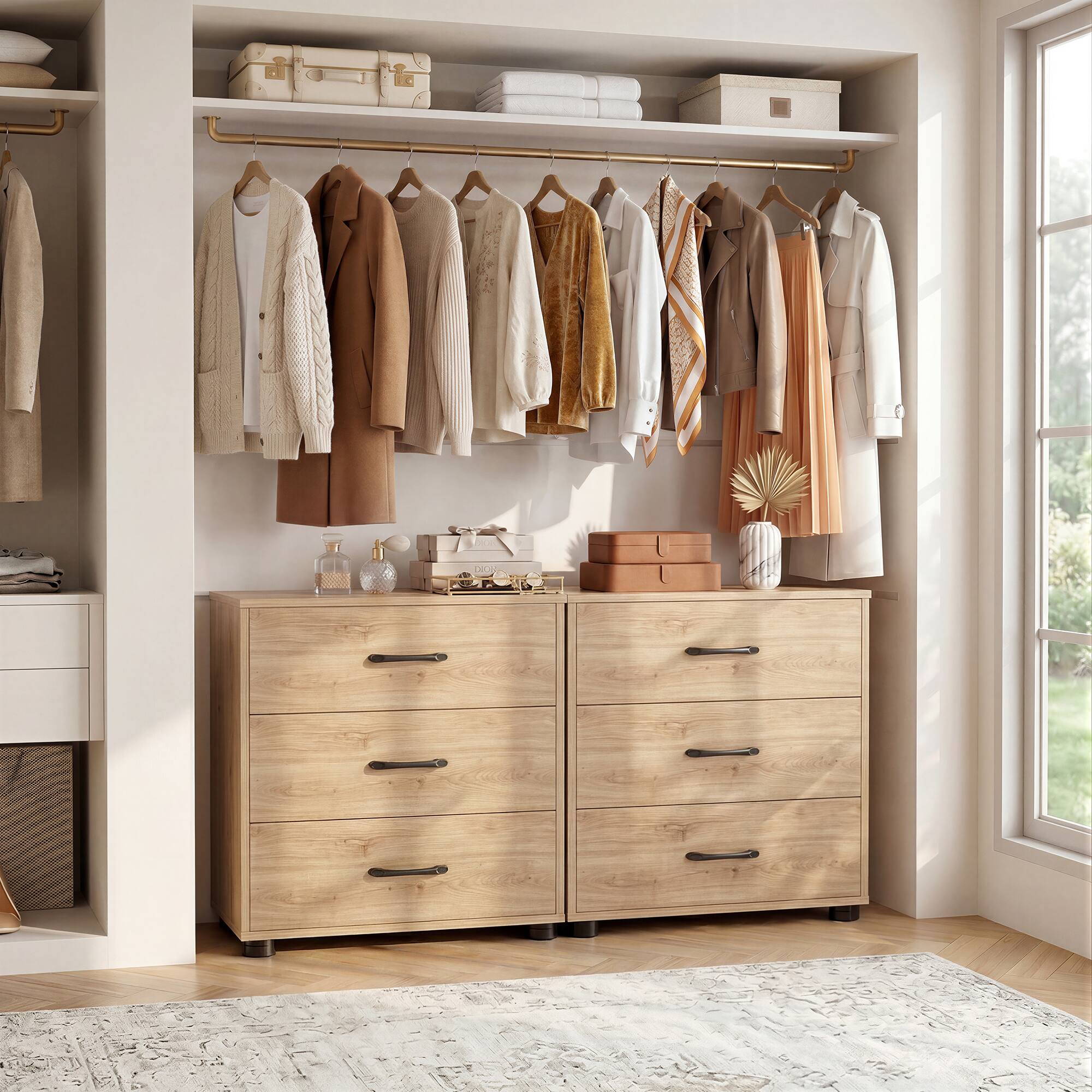 Alt View 1. Aheaplus - Nightstand Set of 2, 21.6'' Wide Bedside with 3 Drawers and Charging Station for Bedroom - Nature Oak.