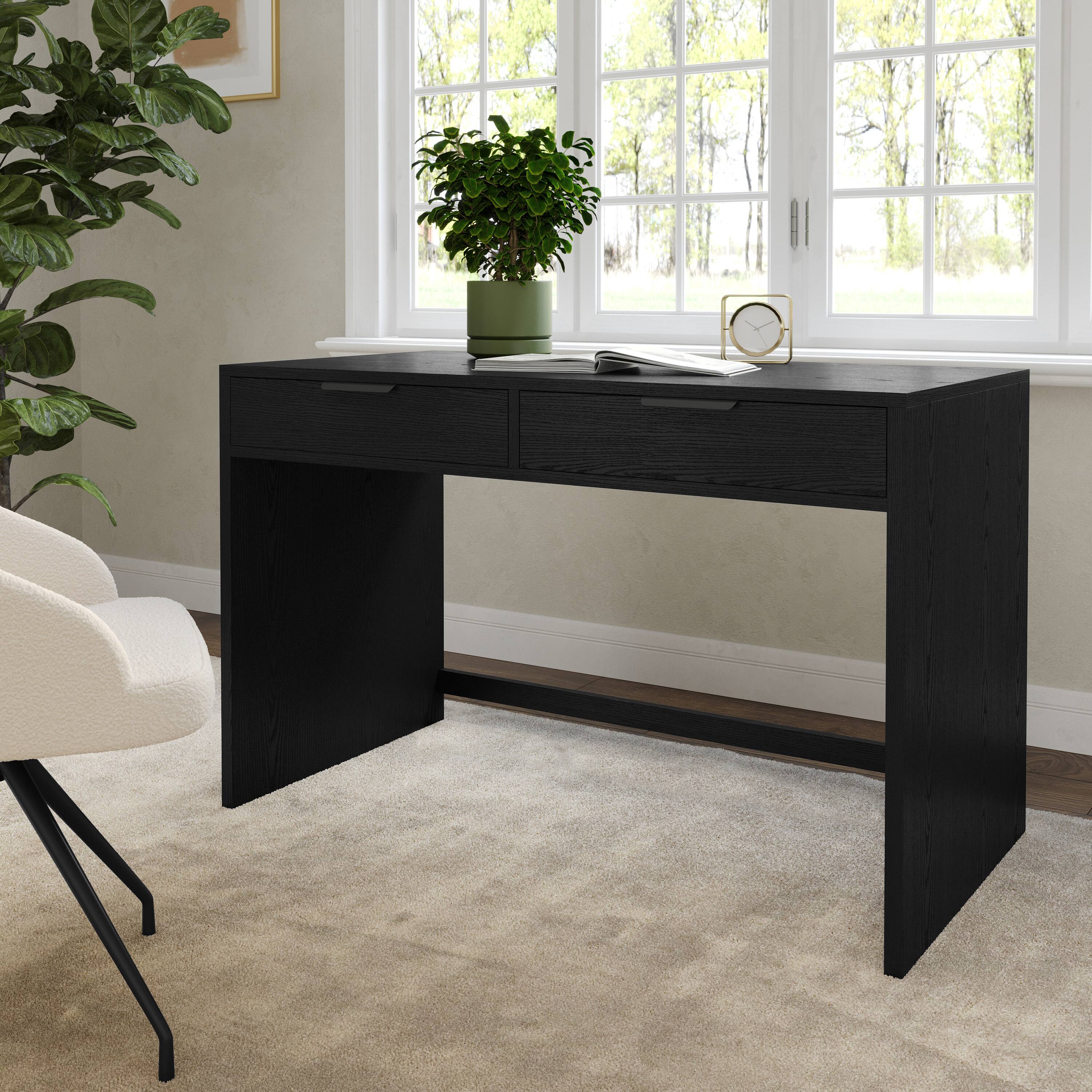 Alt View 1. Martha Stewart - Kayden Home Office Modular Desk with 2 Drawers - Black Frame/Oil Rubbed Bronzed Hardware.