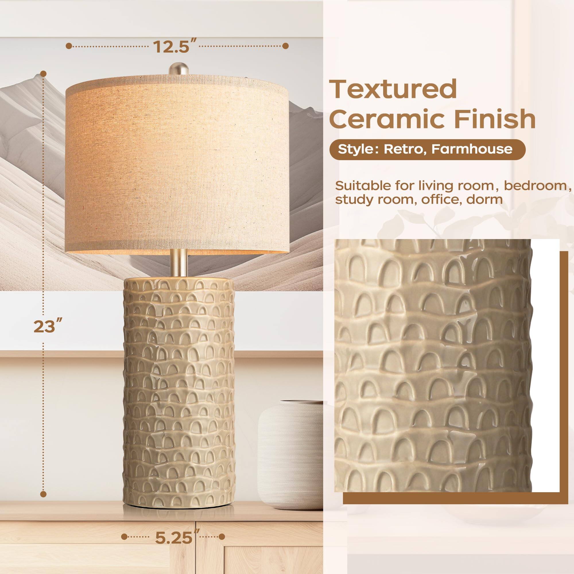 12.5" Textured Ceramic Finish  
Style: Retro, Farmhouse  
Suitable for living room, bedroom, study room, office, dorm  
23"  
5.25"