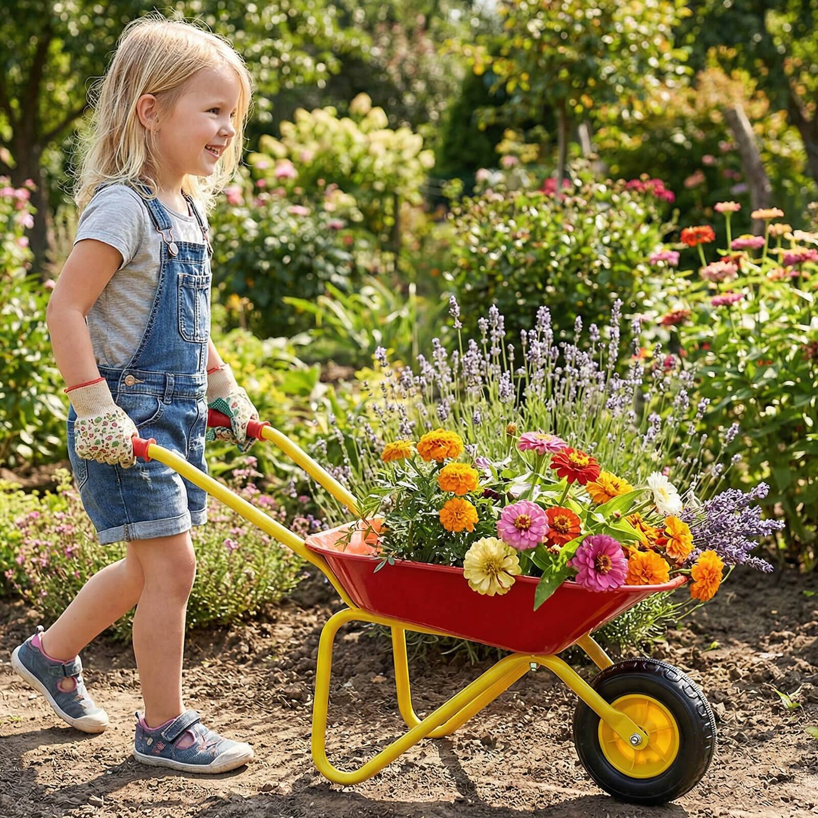 Alt View 1. Costway - Costway Kids Wheelbarrow, Children's Garden Cart with All-Terrain Wheels Indoor Outdoor - Red & Yellow.