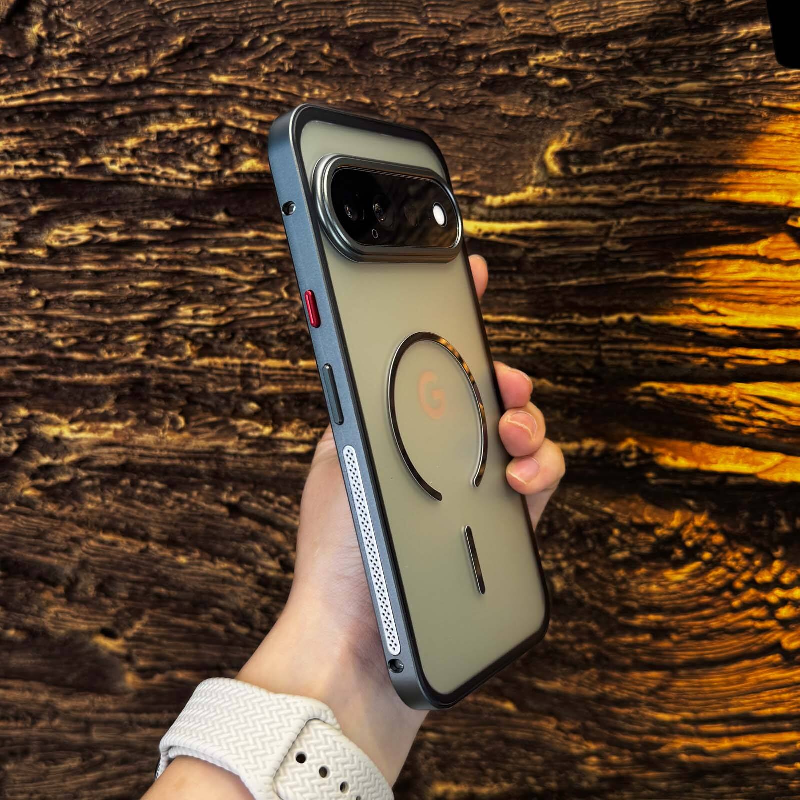 Alt View 3. Dteck - Magnetic Aluminum Bumper Case for Google Pixel 11 Pro, Slim Shockproof Translucent Matte Phone Cover with Buckle Lock - Silver.