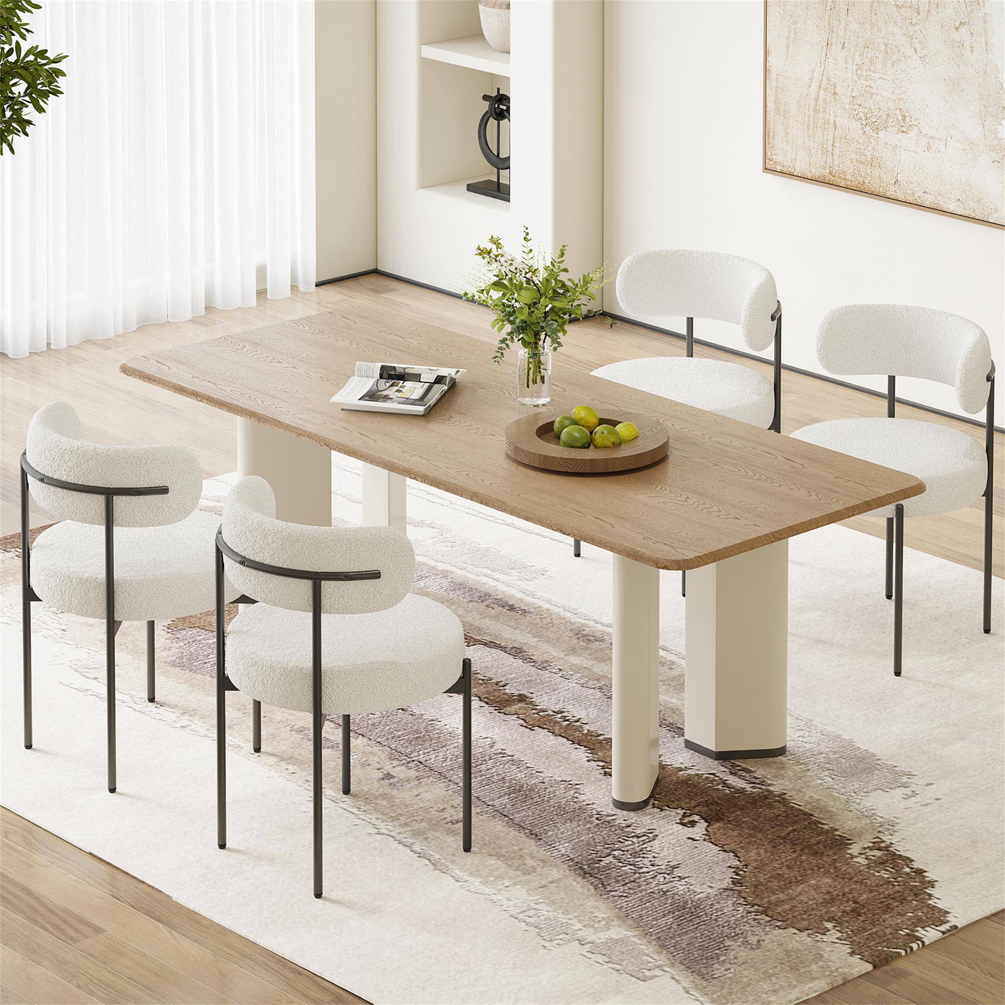 Alt View 6. Boyel Living - Set of 4 Mid-Century Modern Kitchen Chair Curved Backrest Round Upholstered Sherpa Dining Chairs - White.