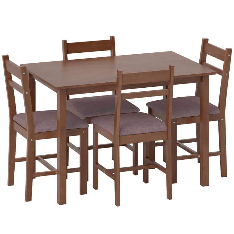 PULUZ - 5-Piece Solid Wood Dining Table Set for 4, Farmhouse Kitchen Table with Upholstered Chairs for Dining Room - Light Brown