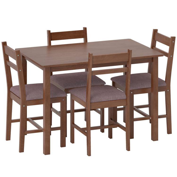 Alt View 10. PULUZ - 5-Piece Solid Wood Dining Table Set for 4, Farmhouse Kitchen Table with Upholstered Chairs for Dining Room - Light Brown.