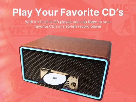 Play Your Favorite CD's

With it's built-in CD player, you can listen to your favorite CD's in a stylish record player