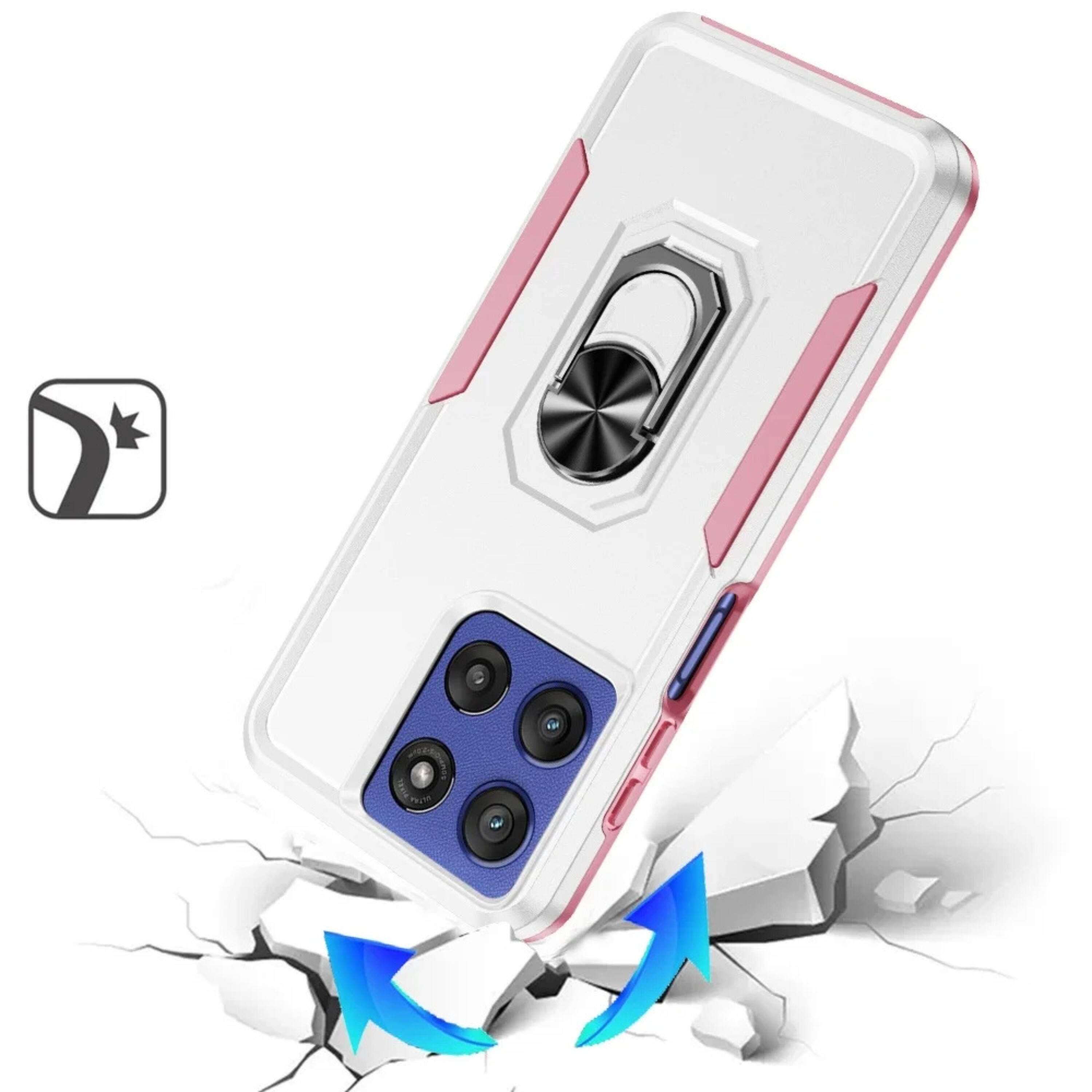 Left. Kitcheniva - Hard Shell Soft Inner Rubber Cover Metal Ring Stand Phone Case With Tempered Glass For Moto G Stylus 2026/2025 White - White.