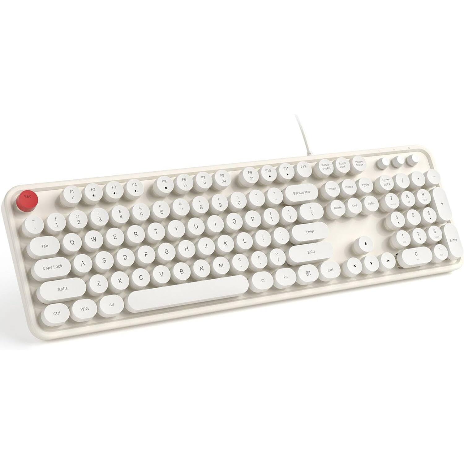 PARKER SLATER - Wired retro typewriter keyboard with full-size round keys, USB plug-and-play connection, and design - Milk White