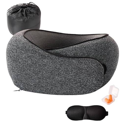 Front. Pacoar Cade - Travel Pillow Neck Pillows For Airplanes Comfortable Breathable Cover Memory Foam 360 Degree Support Stowable Ideal - Black.