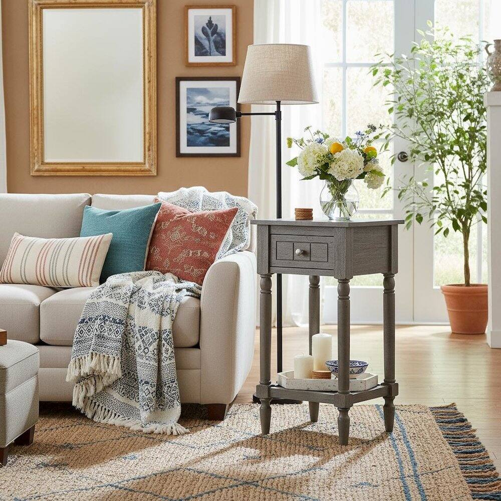 Alt View 4. FurniFact - Accent Table, Gray, Drawer - Gray.