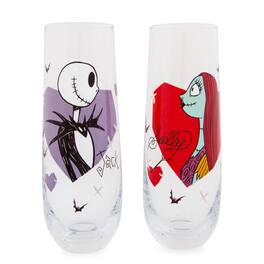 Disney - The Nightmare Before Christmas Jack and Sally Fluted Glassware | Set of 2 - Red