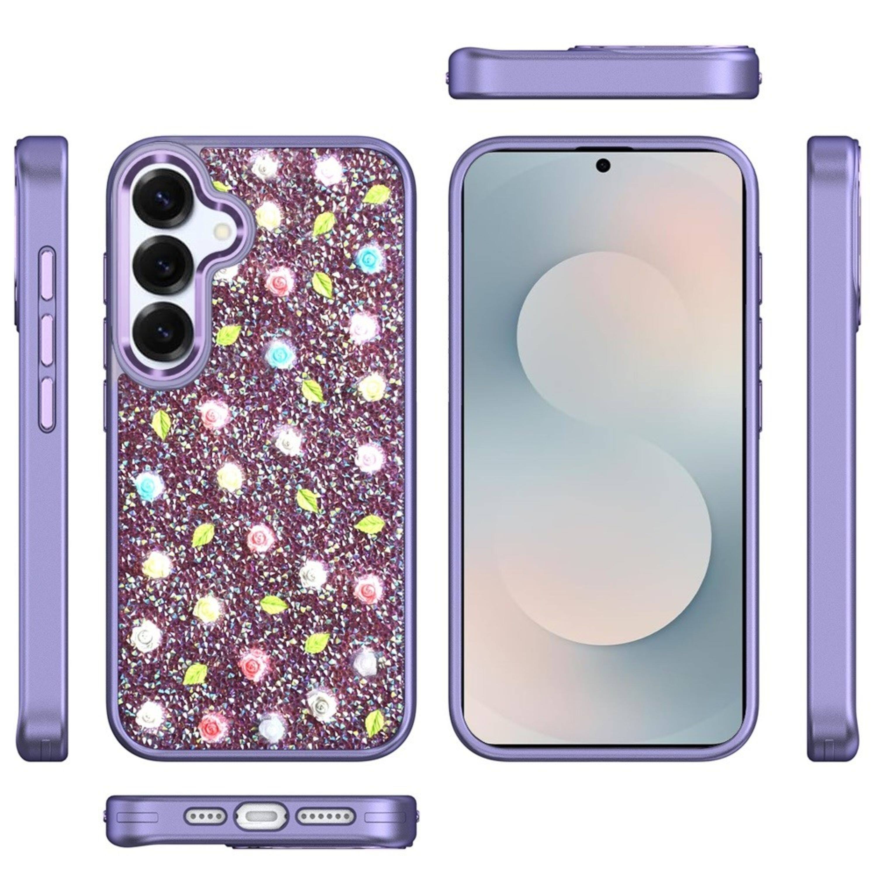 Left. Kitcheniva - Diamond Rose Glitter Case With Tempered Glass For Samsung S25 FE Purple - Purple.