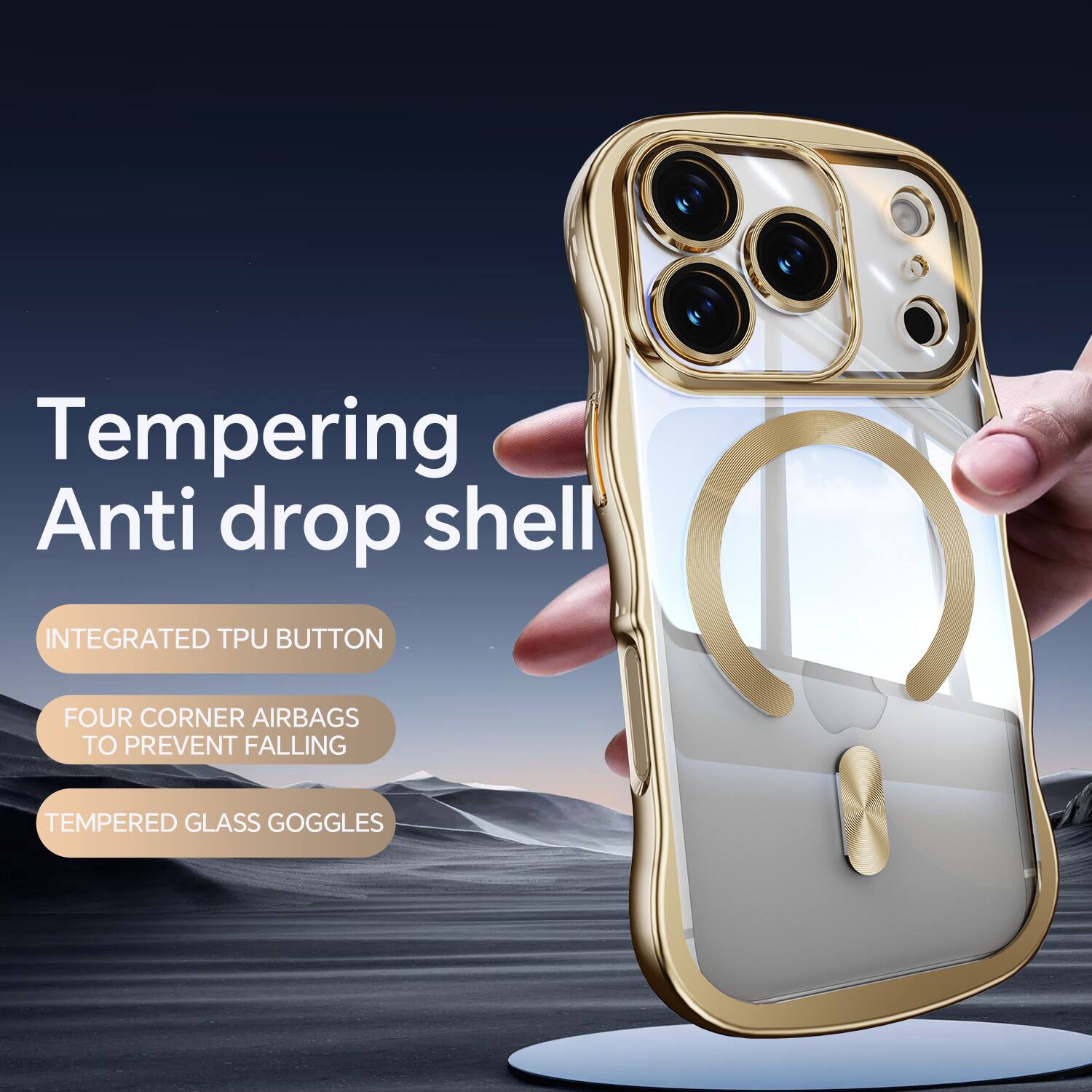Tempering Anti drop shell  
INTEGRATED TPU BUTTON  
FOUR CORNER AIRBAGS TO PREVENT FALLING  
TEMPERED GLASS GOGGLES