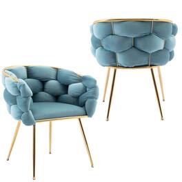 GOODSILO - Modern Velvet Accent Chair Set of 2 for Living Room and Bedroom, Upholstered Lazy Sofa with Sturdy Metal Legs - Blue