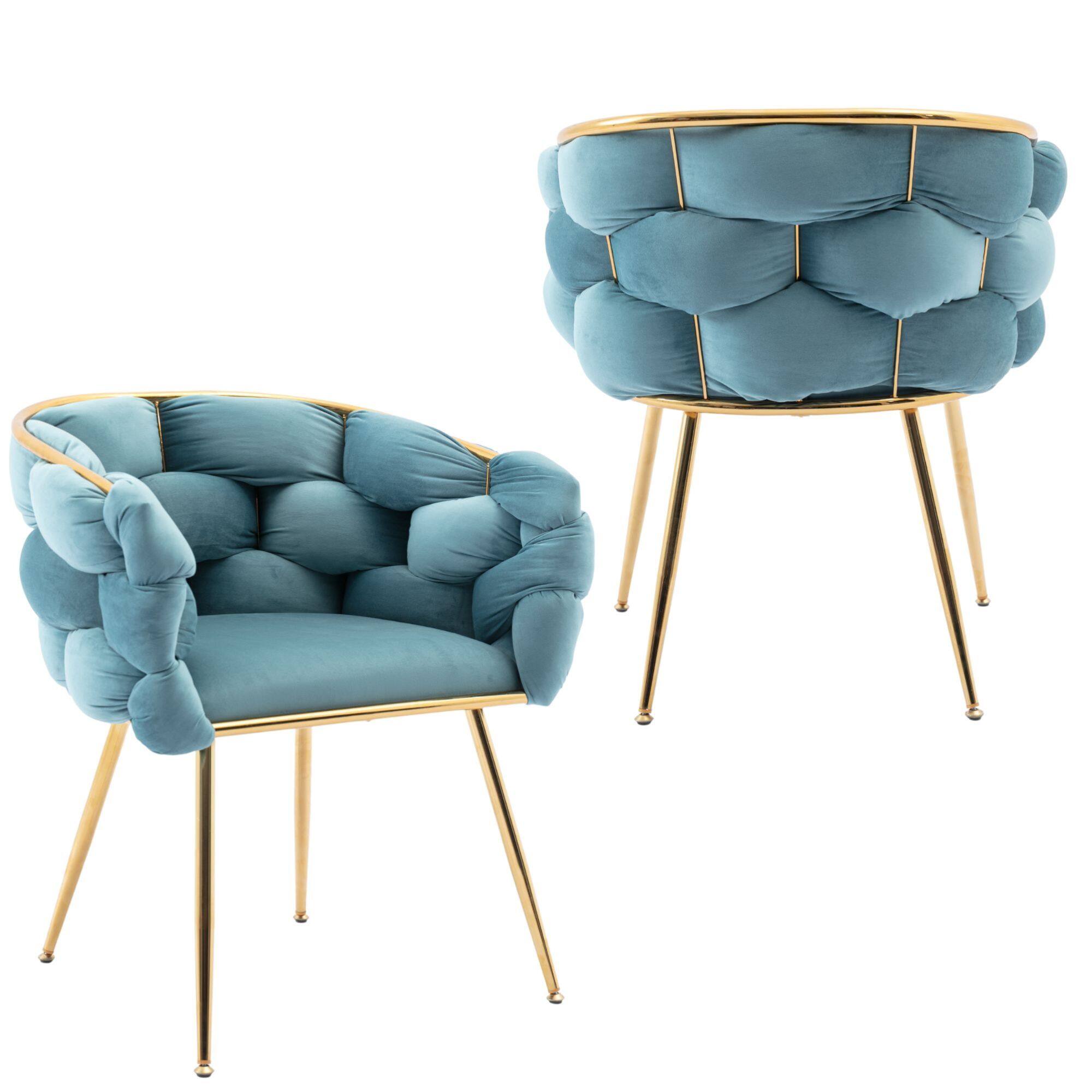 Front. GOODSILO - Modern Velvet Accent Chair Set of 2 for Living Room and Bedroom, Upholstered Lazy Sofa with Sturdy Metal Legs - Blue.