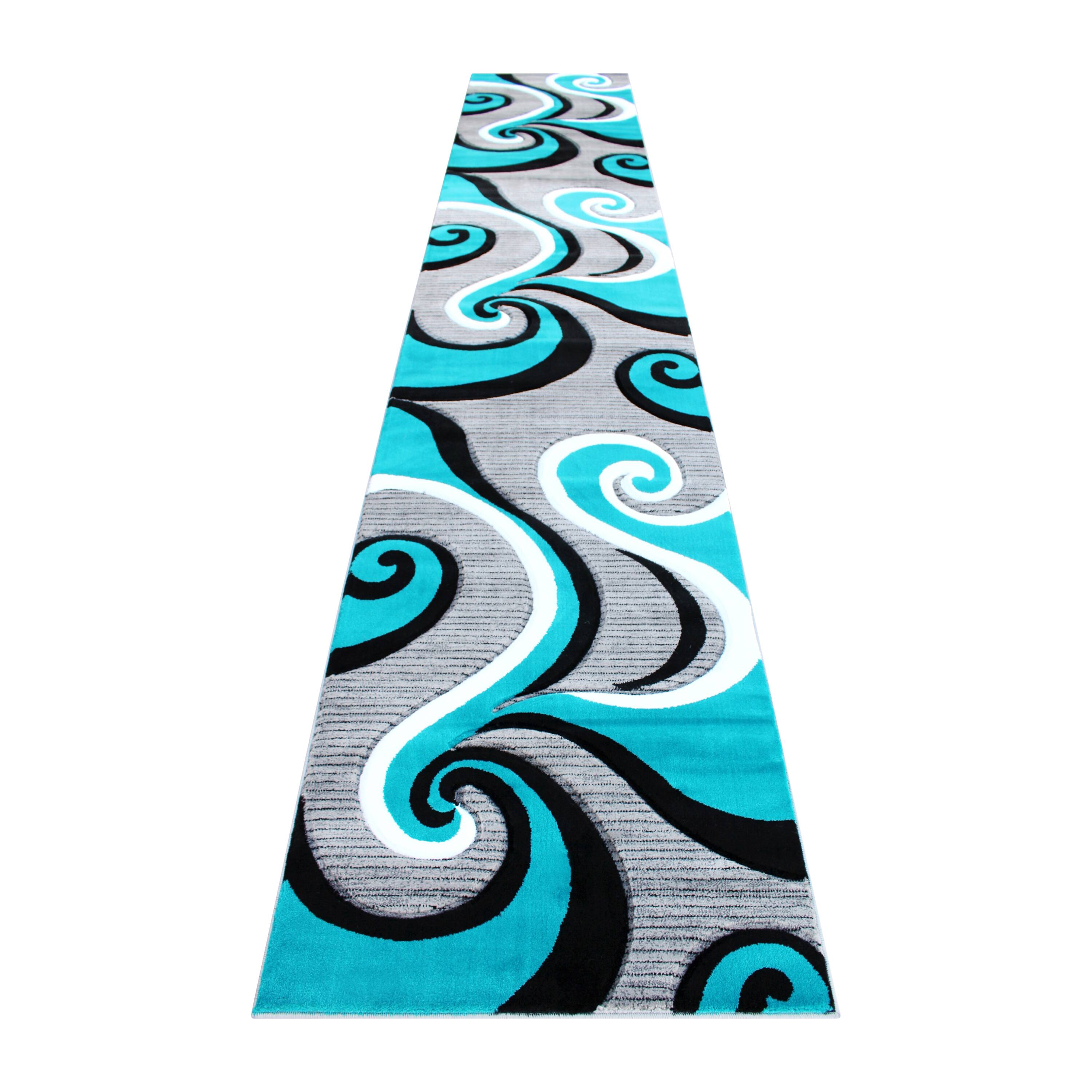 Alt View 1. Emma + Oliver - Modal Accent Rug with Modern 3D Sculpted Swirl Pattern and Varied Texture Piling - Turquoise.