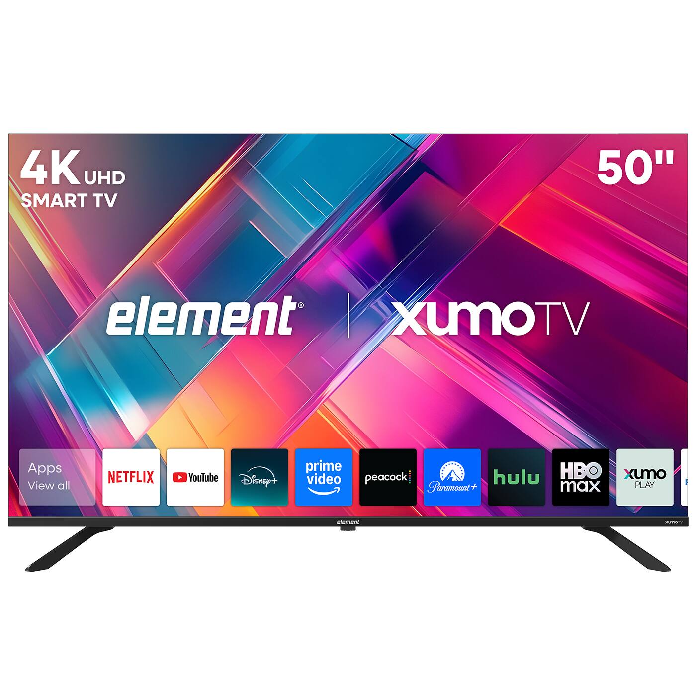 4K UHD SMART TV 50" - element XumoTV

Apps: View all
- NETFLIX
- YouTube
- Disney+
- prime video
- peacock
- Paramount+
- hulu
- HBO max
- Xumo PLAY