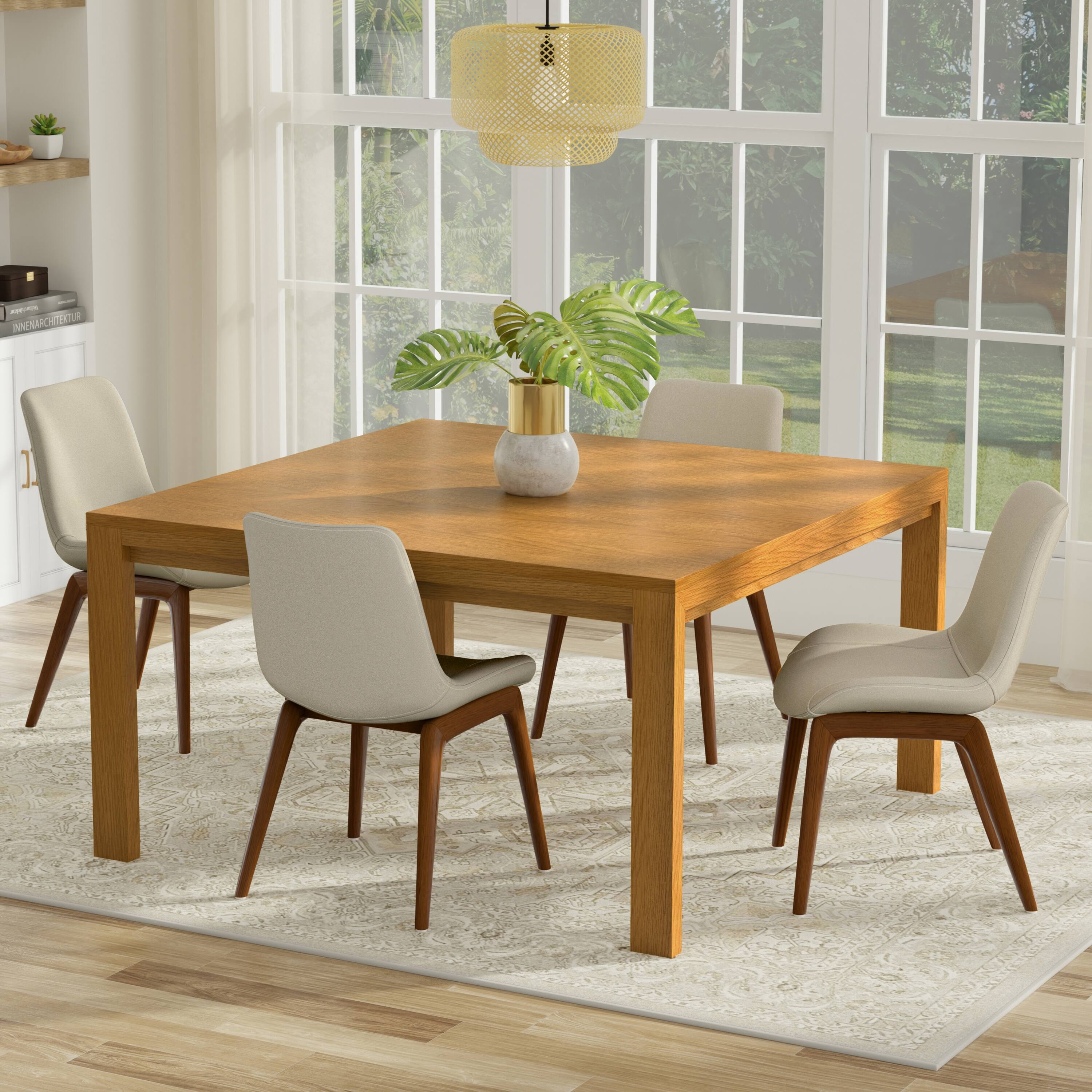 Angle. Simpli Home - Wilson 54 inch x 54 inch Square Transitional Dining Table in Oak Veneer - Oak Veneer.
