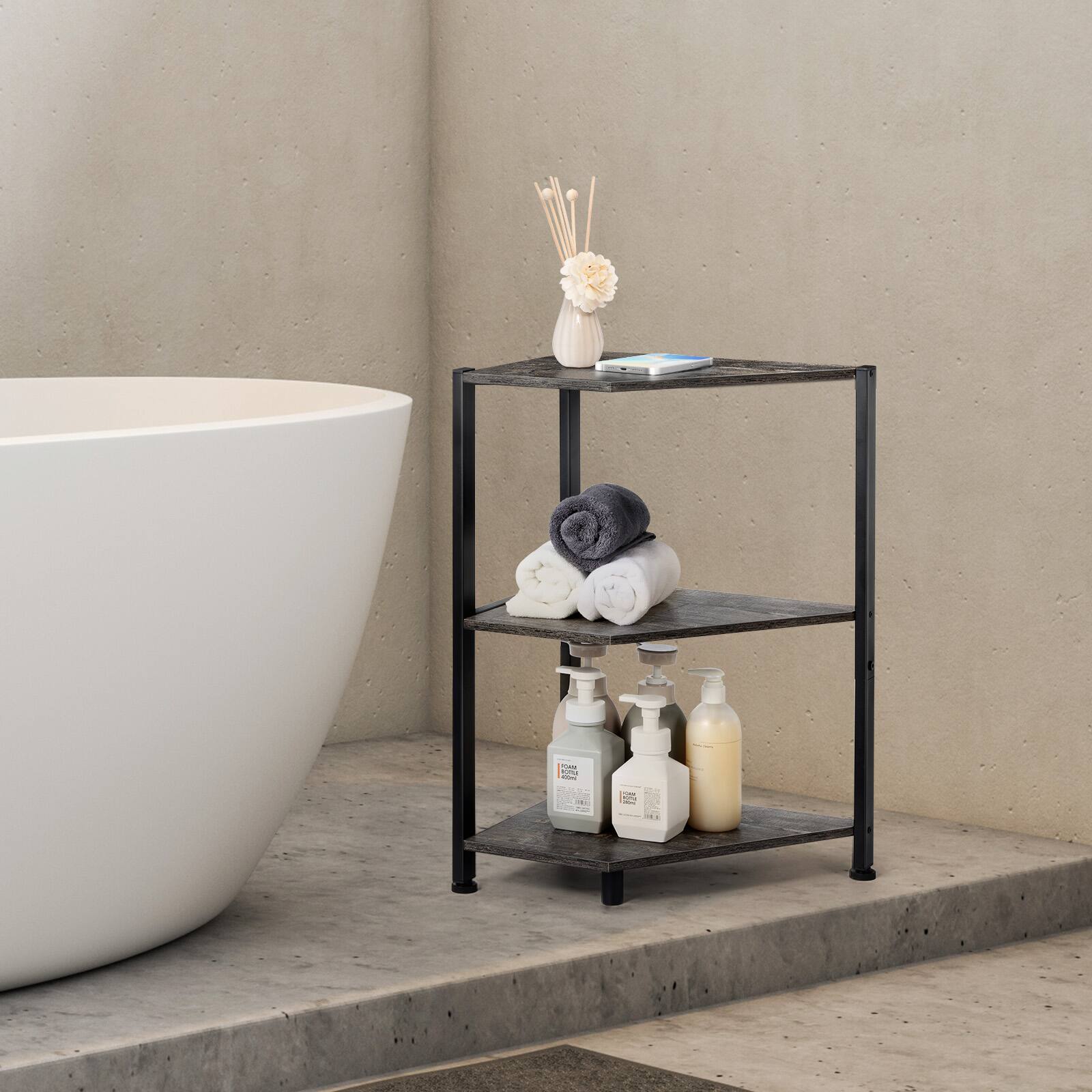 Alt View 2. Oumilen - Rustic Grey 3-Tier Corner Shelf (Set of 2) - Gray.