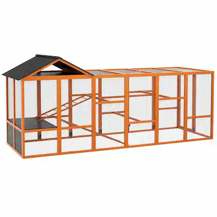 Front. RYHNUYNE - Wooden Chicken Coop for 6 to 10 Chickens, Fir Wood and Metal, 141.75 in Long, Storage Compartment.