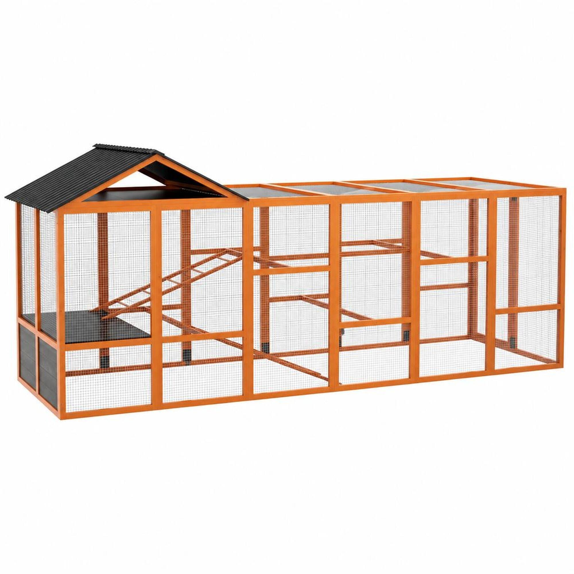 Front. RYHNUYNE - Wooden Chicken Coop for 6 to 10 Chickens, Fir Wood and Metal, 141.75 in Long, Storage Compartment.