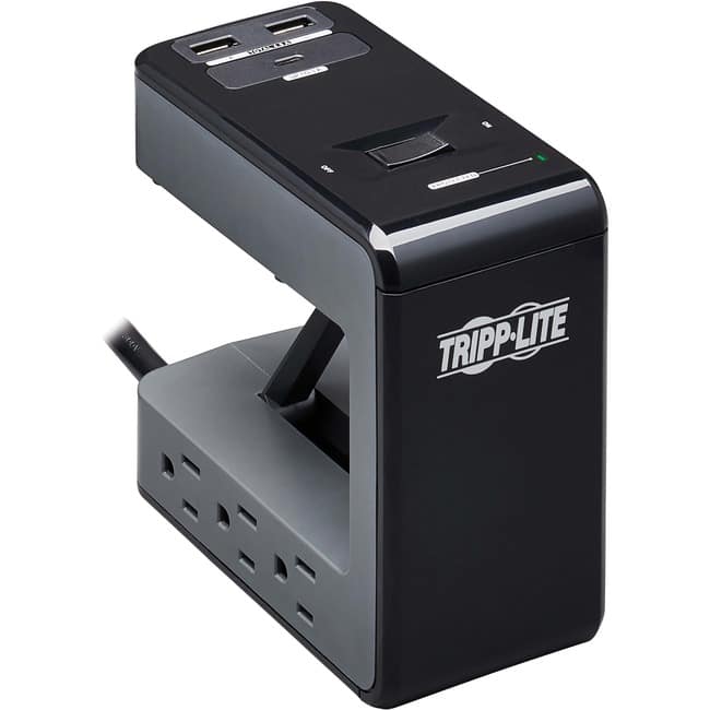 Eaton Tripp Lite Series Safe-IT 6-Outlet Clamp Surge Protector, 5-15R Outlets, 3 USB Charging Ports, 8 ft. (2.4 m) Cord - Black