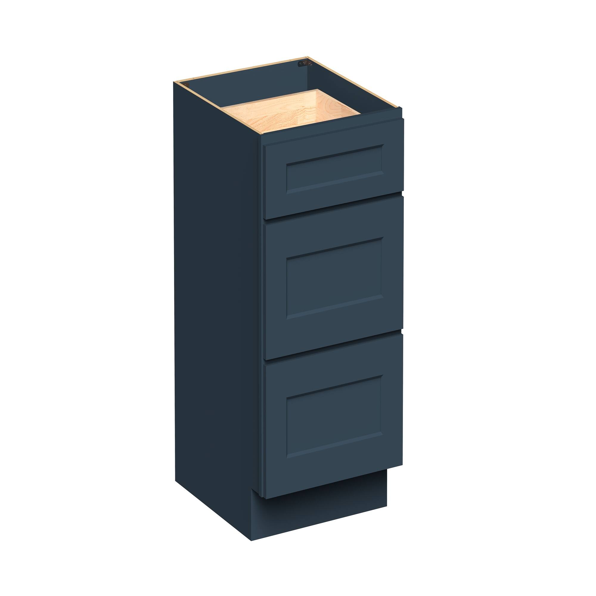 Angle. Boyel Living - 21-in W x 34.5-in H x 24-in D Shaker RTA Kitchen 3-Drawer Base Cabinet with Soft-Close Drawers - Charcoal Blue.