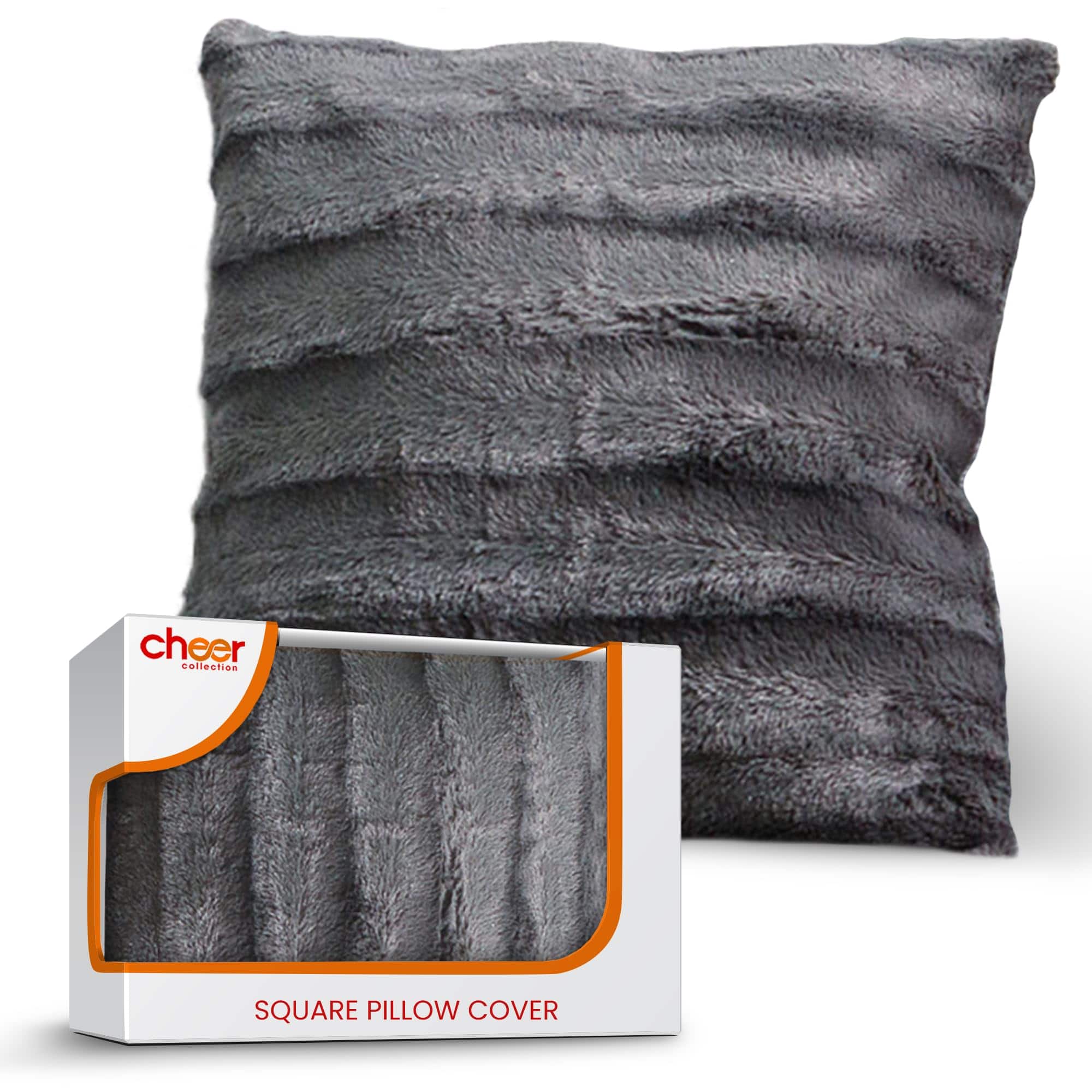 Cheer Collection - Faux Fur Throw Pillow Cover - Fluffy, Soft Pillow Case for Couch or Bed Accent Pillows - Gray