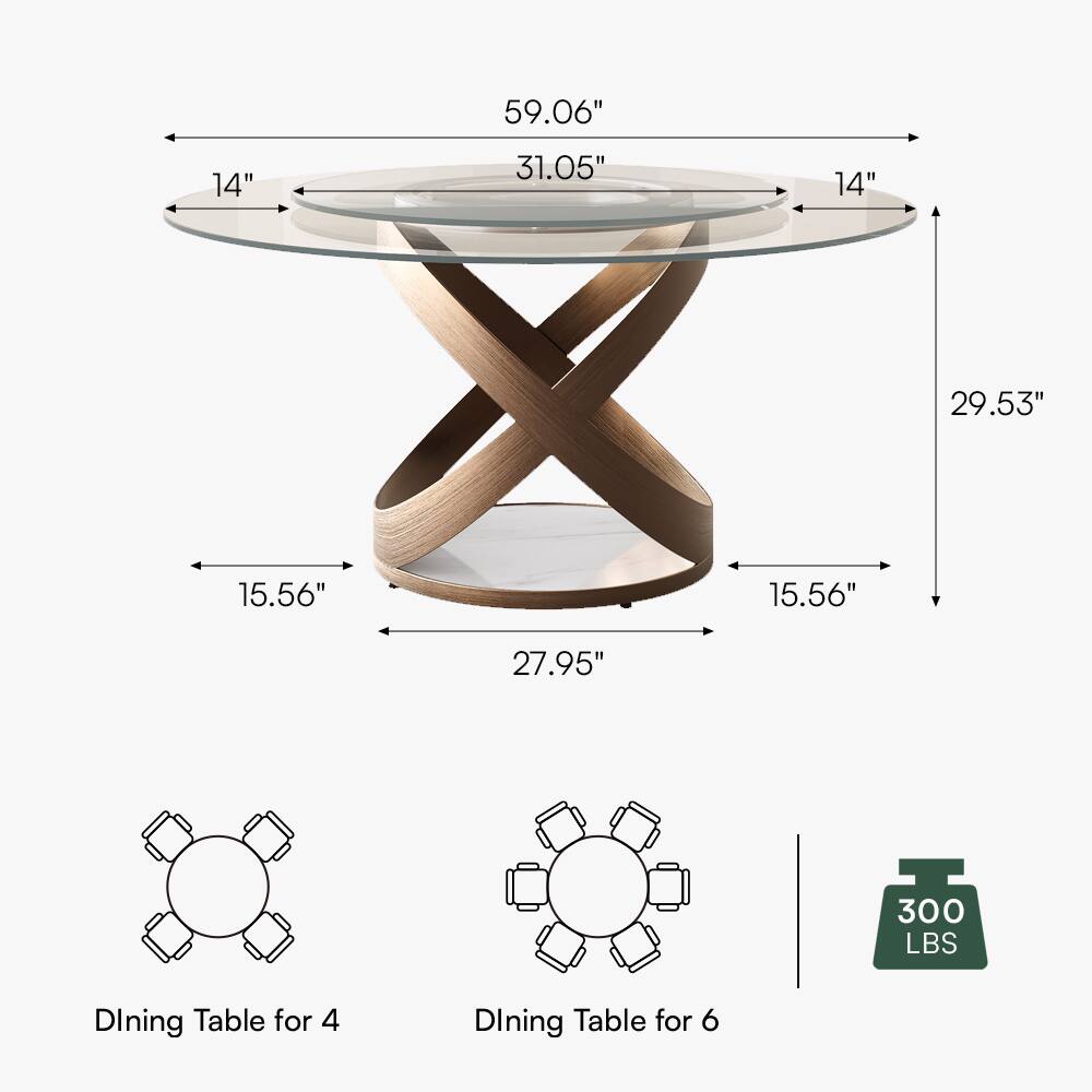 59.06" 31.05" 14" 14" 15.56" X 15.56" 27.95" 29.53" 300 LBS Dining Table for 4 Dining Table for 6