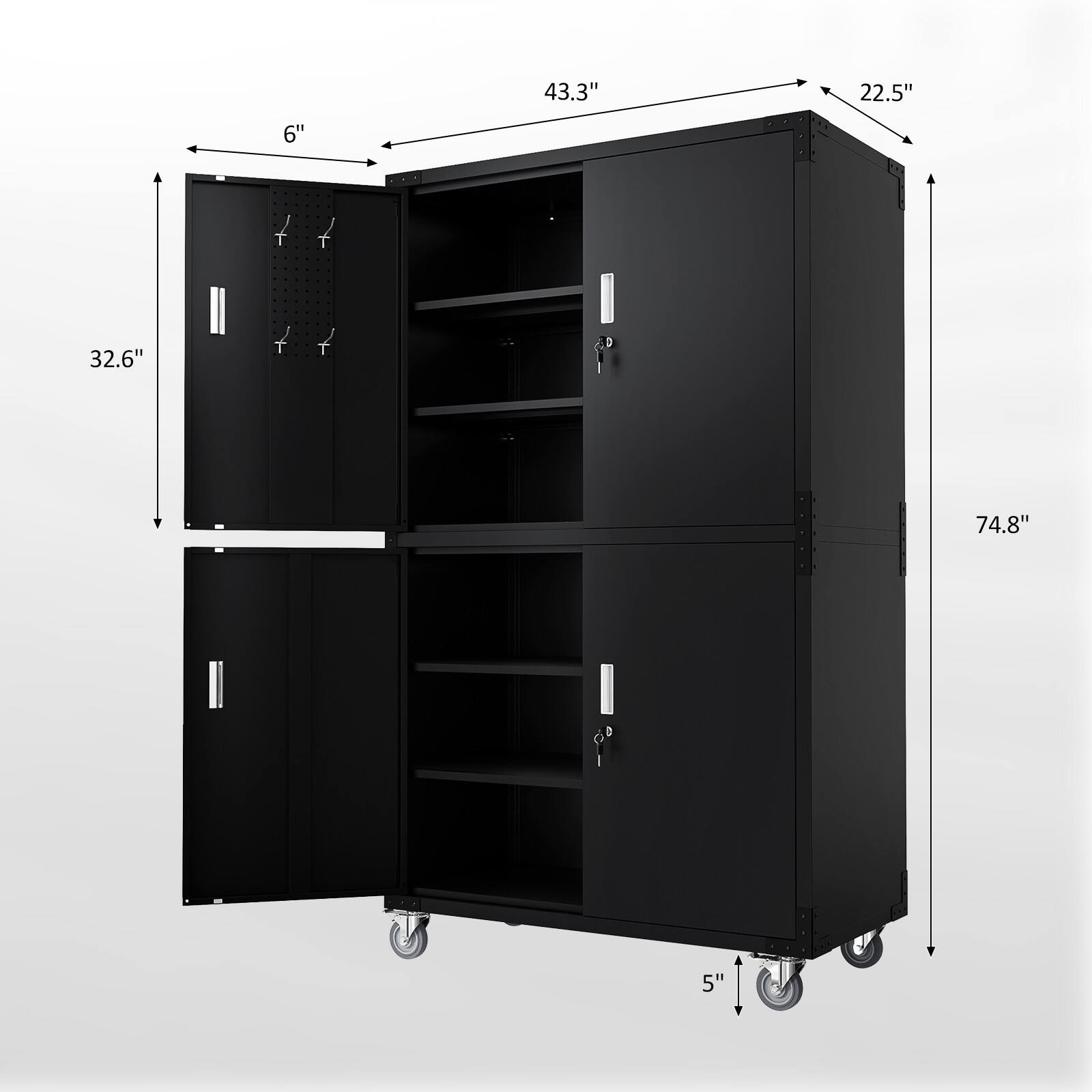 43.3" x 22.5" x 6" x 32.6" x 74.8" x 5"