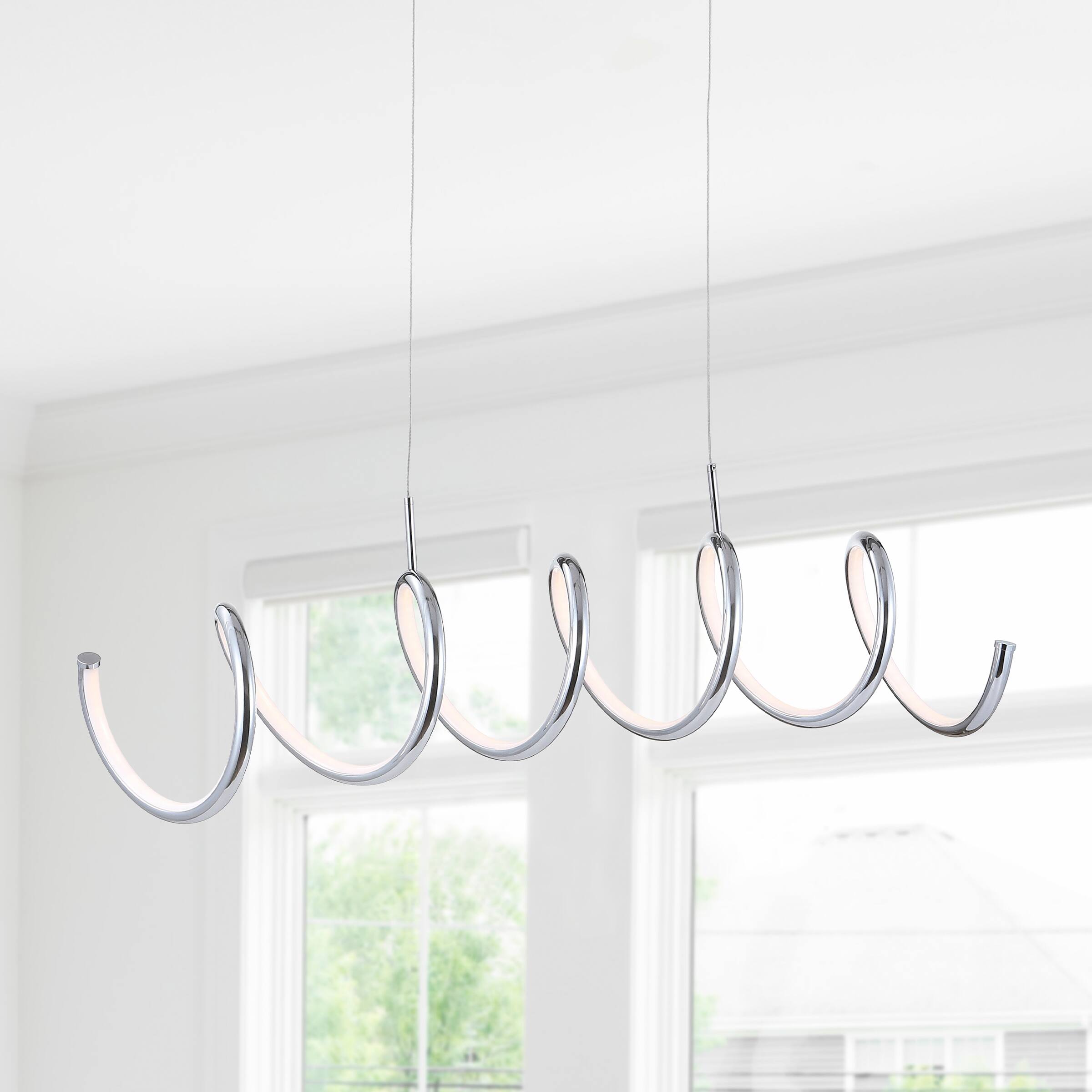 Alt View 1. Jonathan Y - Ali 31" Dimmable Adjustable Integrated LED Metal Linear Pendant, Chrome - Chrome.