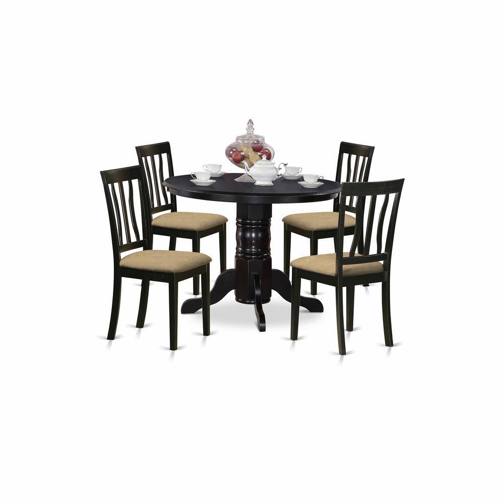 Back. East West Furniture - SHAN5-BLK-C 5 Pc Dining room set- Dinette Table and 4 Kitchen Dining Chairs - Black.