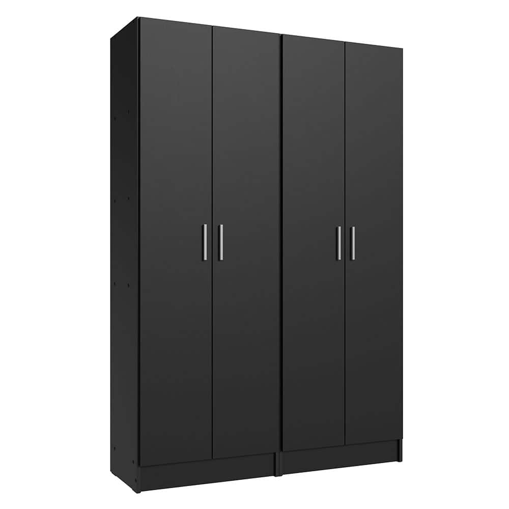 Madesa - 4 Doors Wardrobe with 10 Utility Shelves 47"L - Black