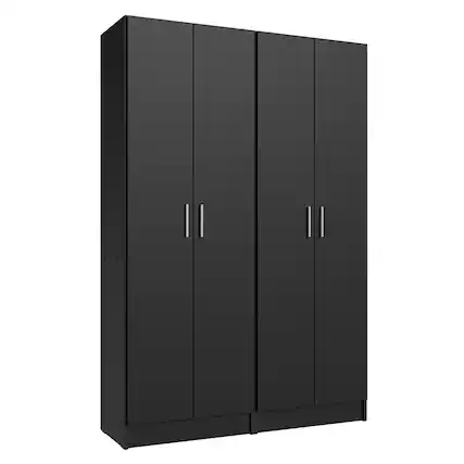 Front. Madesa - Madesa 4 Doors Wardrobe with 10 Utility Shelves 47"L - Black - Black.
