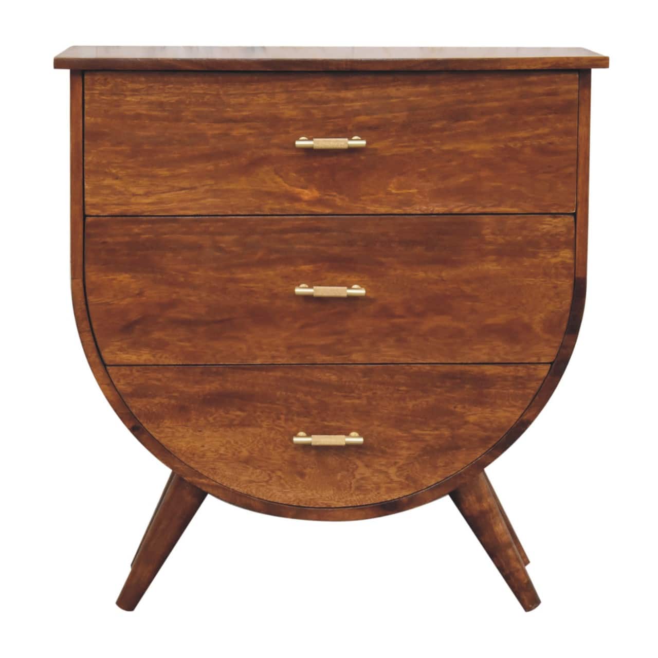 Artisan Furniture - Solid Wood Agra Bedside, 3 Drawers, Nordic Legs, Dark Brown - Chestnut