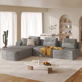 Pinmoco - Modular Sectional Sofa, Sleeper Sofa Bed with 3 Pillows, Boneless Couch with Side Pockets - Left Chaise Gray