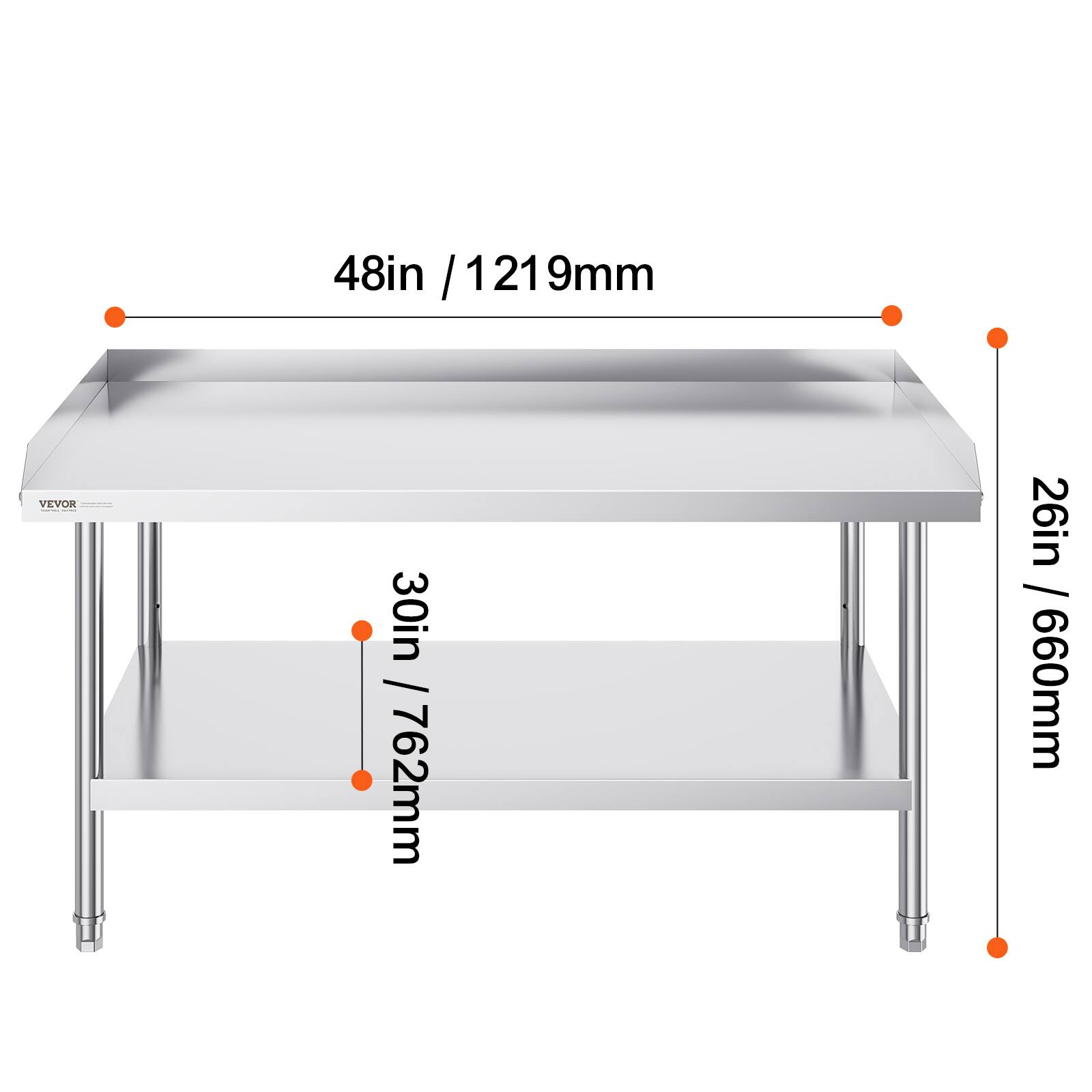 48in / 1219mm, 30in / 762mm, 26in / 660mm