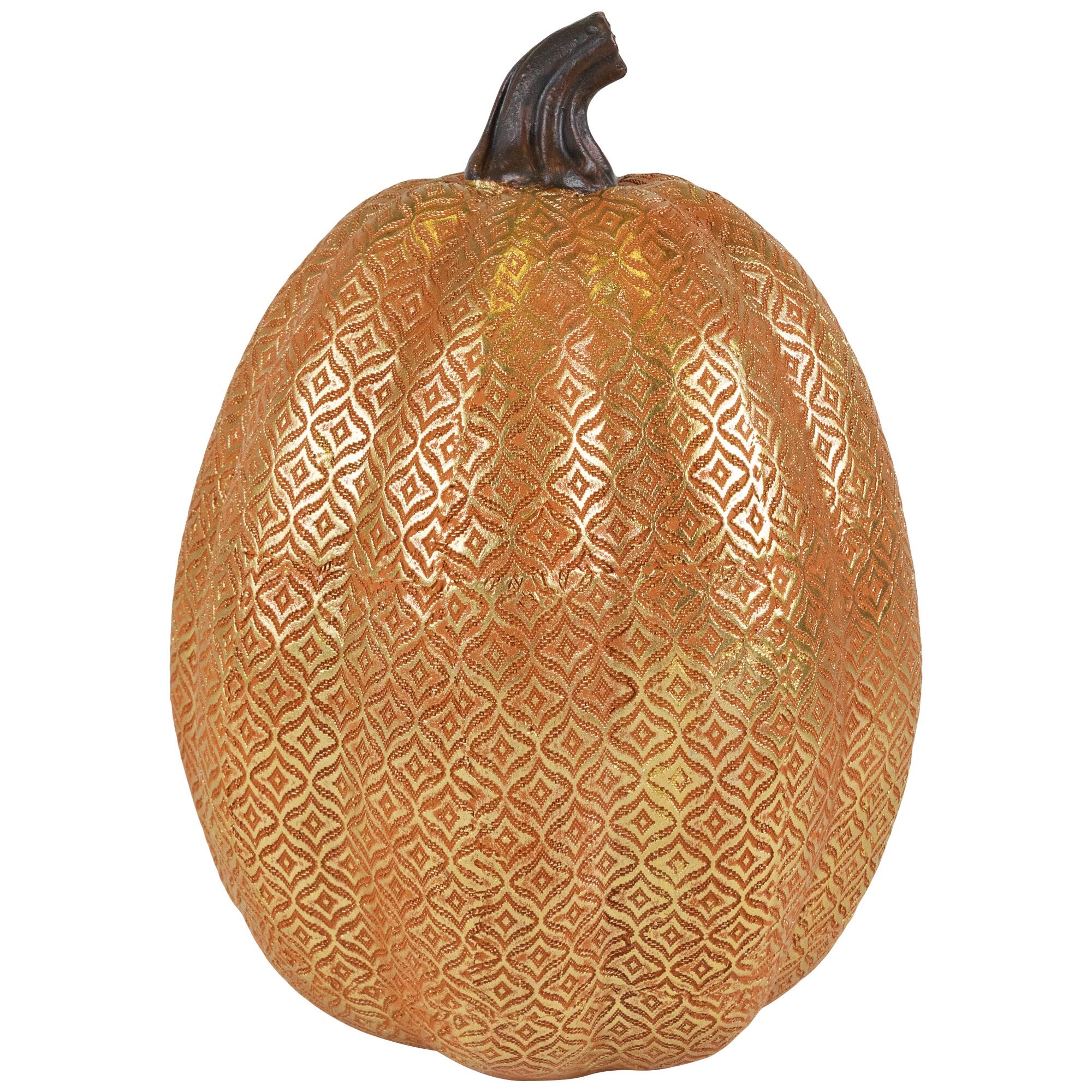 Alt View 1. Northlight - Embossed Ogee Fall Harvest Pumpkin Decoration - 9.75" - Orange.