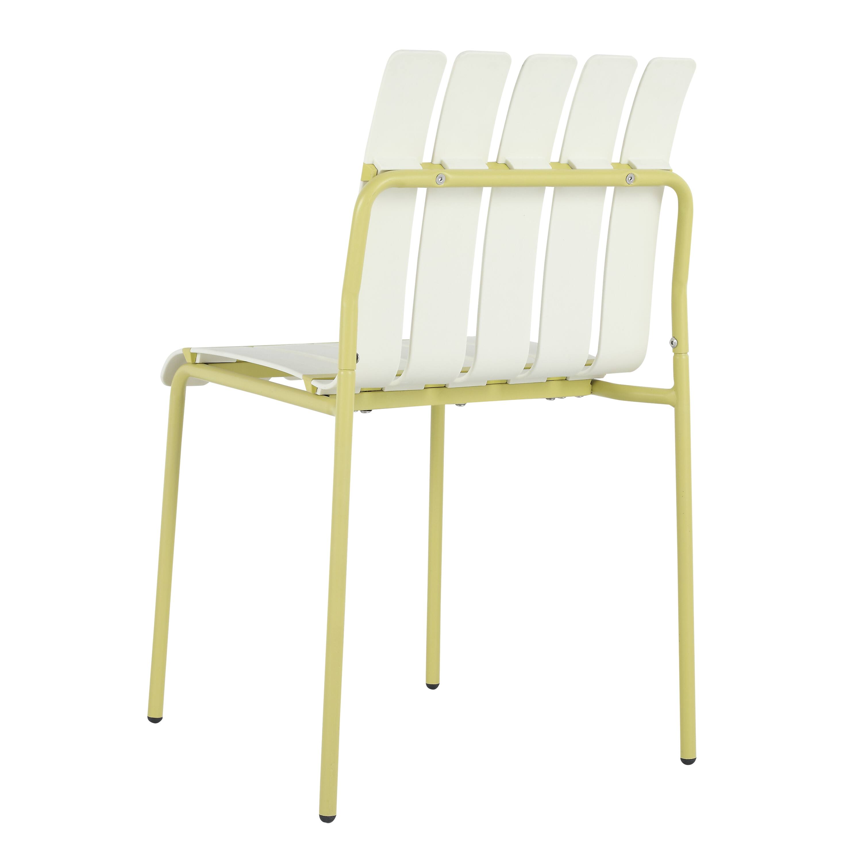 Alt View 5. Mondawe - Set of 4 Modern Striped Color Block Chairs, Waterproof PP Seat & Sturdy Metal Legs - Yellow+White.