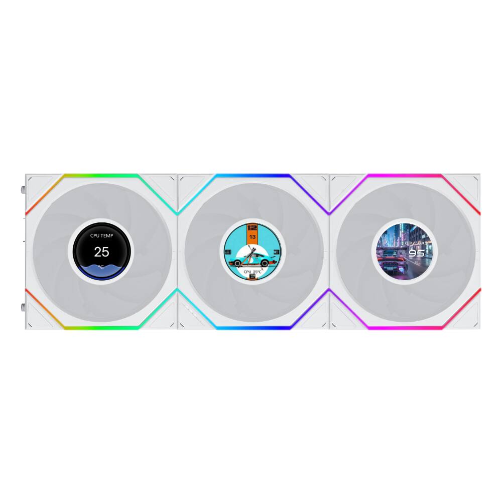 Lian Li - UNI FAN TL LCD Flex 120mm Reverse Blade ARGB Fan, 3 Pack, Controller Not Included, (12RTLLCD1F3W) - White